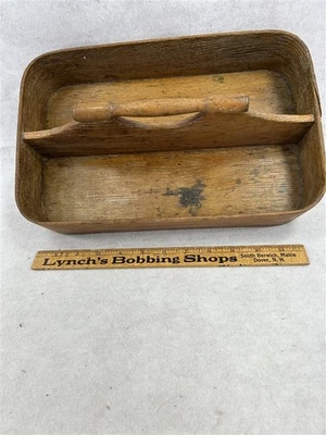 Bandeja de herramientas antiguas cubiertos cocina roble 13x2,5 hecha a mano original Foto 1 de 4