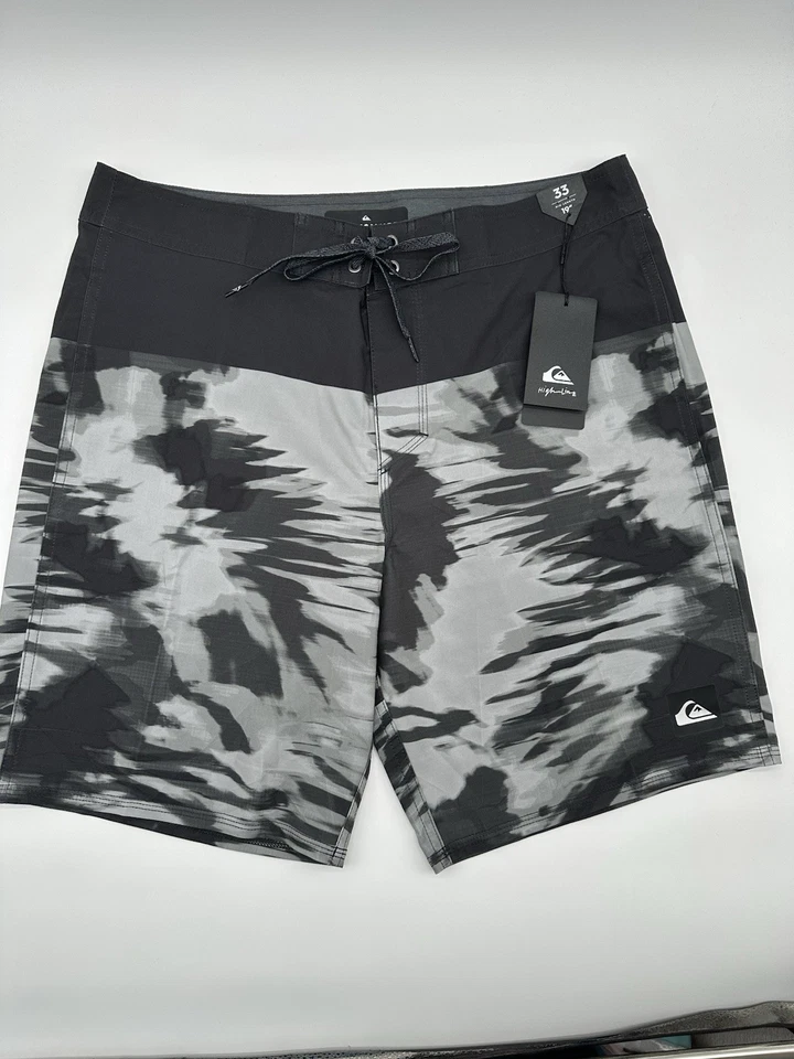 Quiksilver Men's Board Shorts Trunks Swim 33 Black Gray Stretch V Marcher 19"