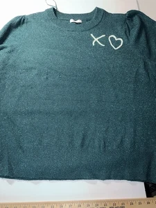 LC Lauren Conrad Damen XXL grün Glitzer XO Herz Ballonärmel Pullover - Bild 1 von 10