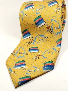 Corbata JC DE CASTELBAJAC Hecha en ITALIA 100% Seda Para Hombre 61" Largo Dorado Azul Bandera NUEVA - Imagen 1 de 5