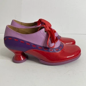 John Fluevog Shoes Womens 8 Red Purple Enneagram Peacemaker Retro Eclectic Funky - Picture 1 of 16