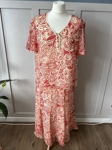 Jacques Vert Mother of the Bride Skirt Suit Size 16 Red & Cream Floral Lined - Picture 1 of 8