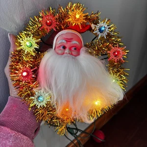 Vtg Christmas Trim SANTA Tree Top Topper 11 Flashing Lights.Gold Tinsel ::2 - Picture 1 of 13