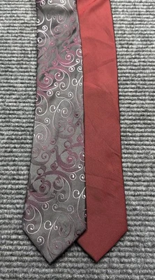 Corbatas Alfani Para Hombre Talla Única Gris Púrpura Remolino Seda + Borgoña Sólido Lote de 2 Foto 1 de 4