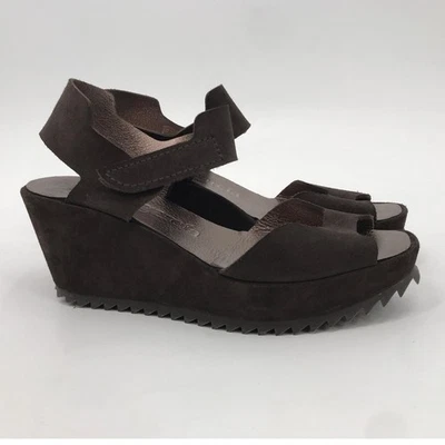 Sandalias de tacón de cuña de gamuza marrón Pedro Garcia Fama para mujer 5,5 Foto 1 de 4