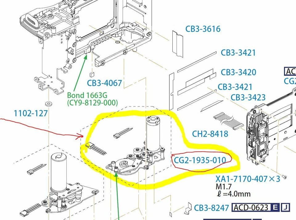 Piezas de motor de palanca de carga de espejo Canon EOS 1D Mark IV 4 CG2-1935 Foto 1 de 1