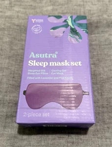 NEW NIB Asutra Sleep Mask Set Silk Eye Pillow Cooling Gel Lavender Flax Seeds - Picture 1 of 7