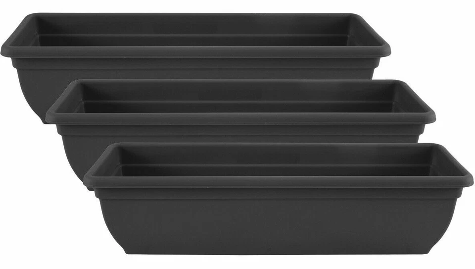 3 x 60cm Black Trough Planter Long Plastic Plant Pot Herb Flower Windowsill Box - Image 1 of 1