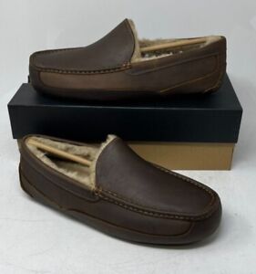UGG Ascot Leather Men's Comfort Slip-On Fur Loafer Slipper 1103889W Tan Wide
