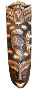 Mask Tiki Wall Wood Eagle Fish Brown Bar Hanging Decor Tribal African Jungle Art - Picture 1 of 10