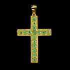 Round Green Emerald 3mm Gemstone 925 Sterling Silver Cross Jewelry Pendant