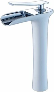 ( VF-WC001) White/Chrome Waterfall Spout Tall Bathroom Sink Faucet - Picture 1 of 2