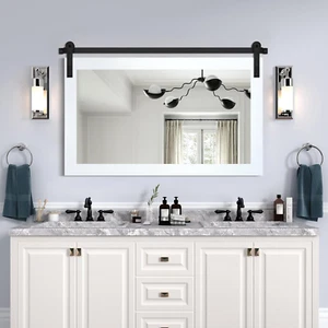 Farmhouse Bathroom Mirror - 41" X 30" Rustic Barn Door Mirror for Living Room, E - Picture 1 of 9