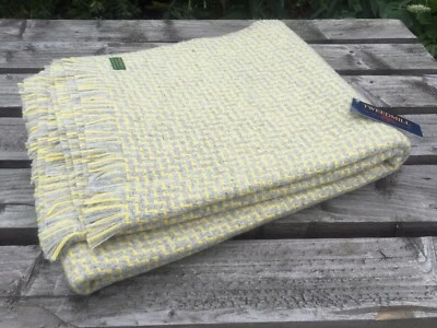 TWEEDMILL TEXTILES LEMON YELLOW GREY LUMA WEAVE 100% NEW WOOL THROW BLANKET RUG - Image 1 of 4
