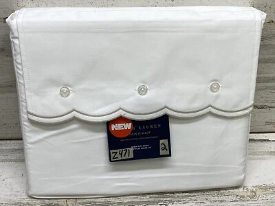 Ralph Lauren Malin Scallop Organic Cotton Queen Flat Sheet White / Silver New - Image 1 of 3