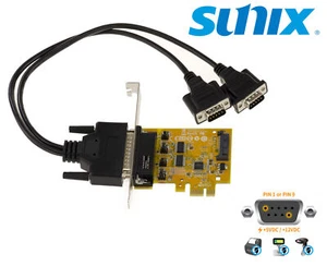 Carte PCIE 2 ports COM RS232 DB9. POS 5V 12V. LOW HIGH PROFILE SUNIX SER6437S-B - Imagen 1 de 3