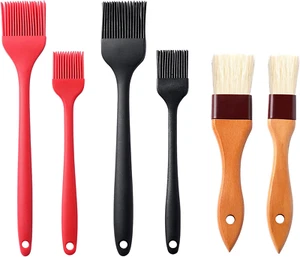 4er Pack Silikon Gießen Gebäck Pinsel mit 2 Holzgriff Kulinarische Ölpinsel, - Bild 1 von 7