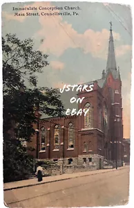 1910 CONNELLSVILLE, PA, IMMACULATE CONCEPTION CATHOLIC CHURCH BUILDING POSTCARD - Picture 1 of 2