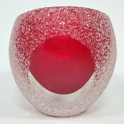 Crystal Ruby Red Sommerso Sugared Cut Glass Votive 5th Avenue 3.5" Murano Style - Image 1 of 4