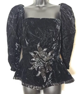 Vintage Black Velvet Blouse Witchy Vibe Size 4 Whimsigoth Gothic Victorian - Picture 1 of 11