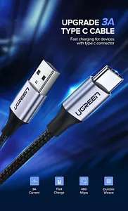 iPhone UGREEN LATEST USB A-TYPE C QUICK CHARGE 2.0 SAMSUNG- MANY OTHER 1m black - Picture 1 of 12