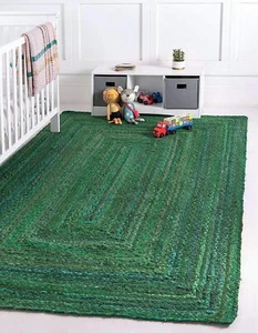 Rugs Cotton Mix Green Color Braided Style Area Rug Handmade Reversible Carpet - Picture 1 of 10