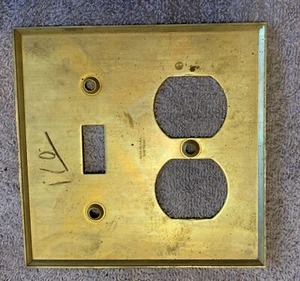 Brass Wall Plate For 1 Duplex Receptacle and 1 Toggle Switch, No Screws - Picture 1 of 4