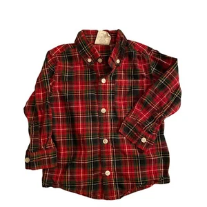 Crazy 8 Boy's 2T button down Shirt Christmas Holiday Red Plaid Cotton - Picture 1 of 5