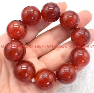 Huge 20mm Natural Red Agate Round Beads Gemstone Stretch Bracelet 7.5" AAA - Picture 1 of 12
