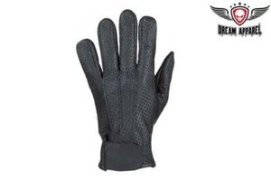 Premium Black Motorcycle Riding Full Finger Perforated Leather Air Vents Gloves - Picture 1 of 3