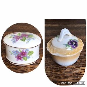 Two China Vintage Lidded Trinklets. Flora. Peach. Lilac. Victoria China. Special - Picture 1 of 12