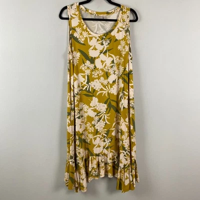 Vestido sin mangas LOGO by Lori Goldstein Rayón 230 dobladillo con volantes talla 1XP amarillo floral Foto 1 de 4