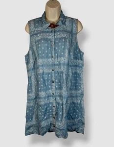 Tasha Polizzi Women's Blue Berkeley Printed Sleeveless Shirt Dress Size L - Picture 1 of 5