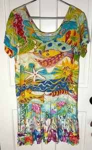 ABITO MANICA CORTA JAMS WORLD TAGLIA L MULTICOLORE PESCE 100% RAYON NUOVO - Foto 1 di 3
