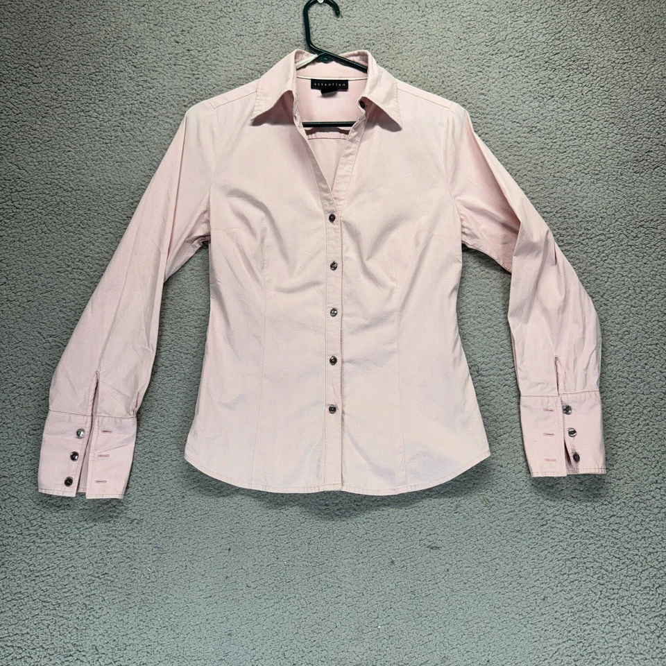 Atención Rosa Mujer Talla M Chevron Elastizado Preppy Formal Manga Larga Abotonada Foto 1 de 4