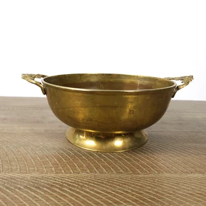 Vintage Brass Round Pedestal Bowl with Floral Flower Handles - Picture 1 of 10
