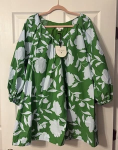 NWT Kate Spade x Target Classic Rose Poplin Long Sleeve Mini Dress Green/Blue, M - Picture 1 of 5