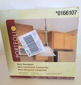 Portfolio Pendant Light Etched Glass Shade Aged Pewter Finish #0166107 NEW - Picture 1 of 6