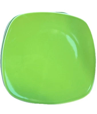 CRATE & BARREL Green White Edge Stoneware Square Salad Dessert Plates Set Of 5 - Image 1 of 4