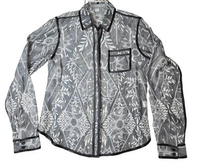 ​🏷️ Proenza Schouler Silk Cotton Abstract Graphic Print Blouse Button Up 8 - Image 1 of 4