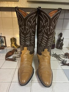 Vintage Justin Sweet Butterscotch Tan Cowboy Boots 10.5 D Old Fort Worth Label - Picture 1 of 12