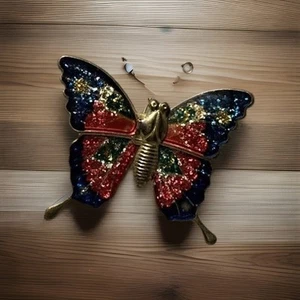 Vintage Butterfly Brooch Pin Iridescent Colorful Gold Tone 1.75” - Picture 1 of 2