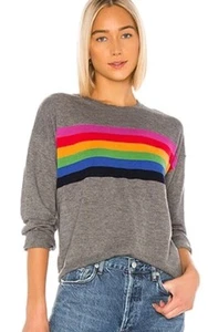 SUNDRY Pullover Damen 1/S Wolle Kaschmir Regenbogen gestreift Pulli grau NEU - Bild 1 von 9