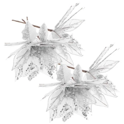  6 Pcs Decorazioni Per L'albero Di Natale Fiori Poinsettia Artificiale - Immagine 1 di 4