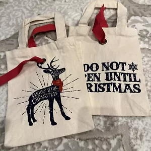 TWO-Premium 8x10x4” Canvas Holiday Gift Bag. Santa With Tie Back And Handles - Picture 1 of 6