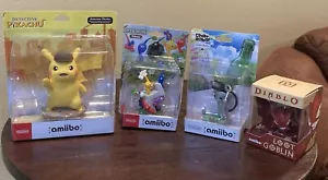 RARE Amiibo Detective Pikachu, Pikmin, Chibi-Robo, Diablo, Set of 4, NEW - Picture 1 of 7