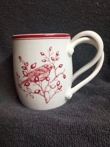 Williams-Sonoma Holiday Toile Bird Red & White Coffee Mug Double Twist Handle - Picture 1 of 8