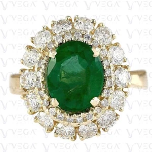 6.99ct Oval Cut Green Natural Emerald Gemstones Diamond Ring Real 14K Rose Gold - Picture 1 of 13