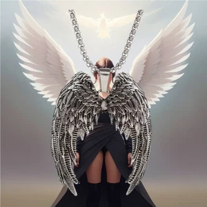 Angel Wings Jewelry Vintage Silvery Bird Feathers Nature Pendant Necklace - Picture 1 of 11