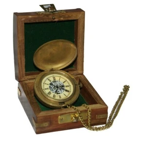 Klassische Taschenuhr Messing mit Holzbox nautisch Geschenkidee - Bild 1 von 5